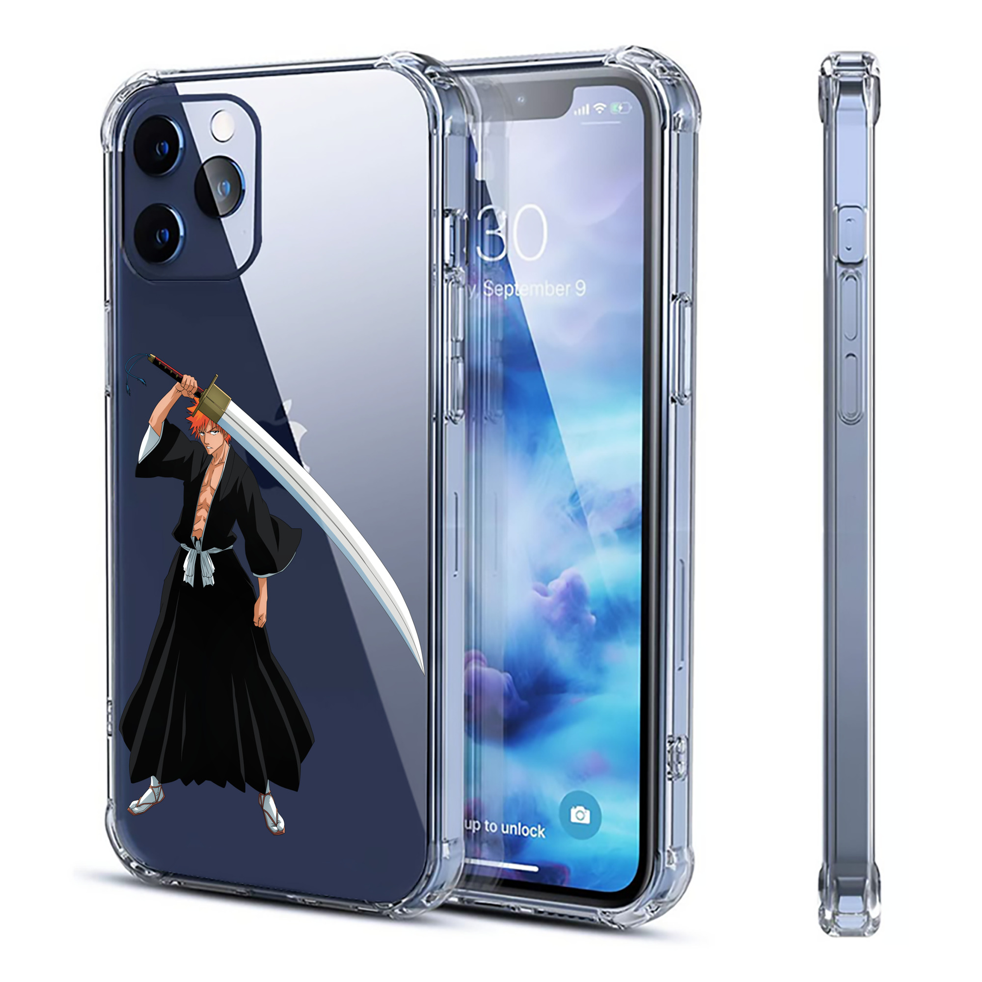 （画像用） ブリーチ 黒崎一護（くろさき いちご）BLEACH Kurosaki Ichigo 【iPhone 12シリーズ対応】透明スマホケース（クリアソフトケース）